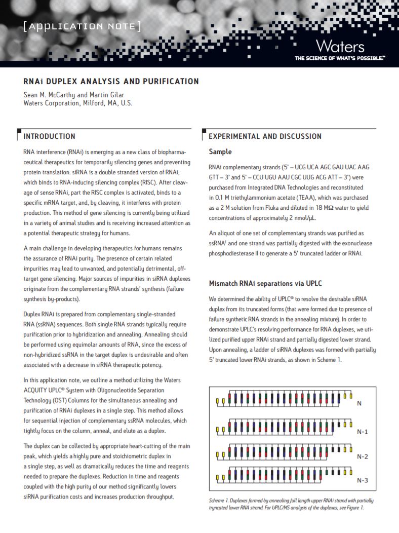 RNAi Duplex Analysis and Purification