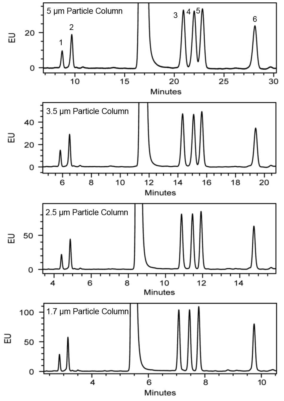 Effect of particle size on the analysis of 2-AA-labeled monosaccharides from acid hydrolyzed bovine fetuin.