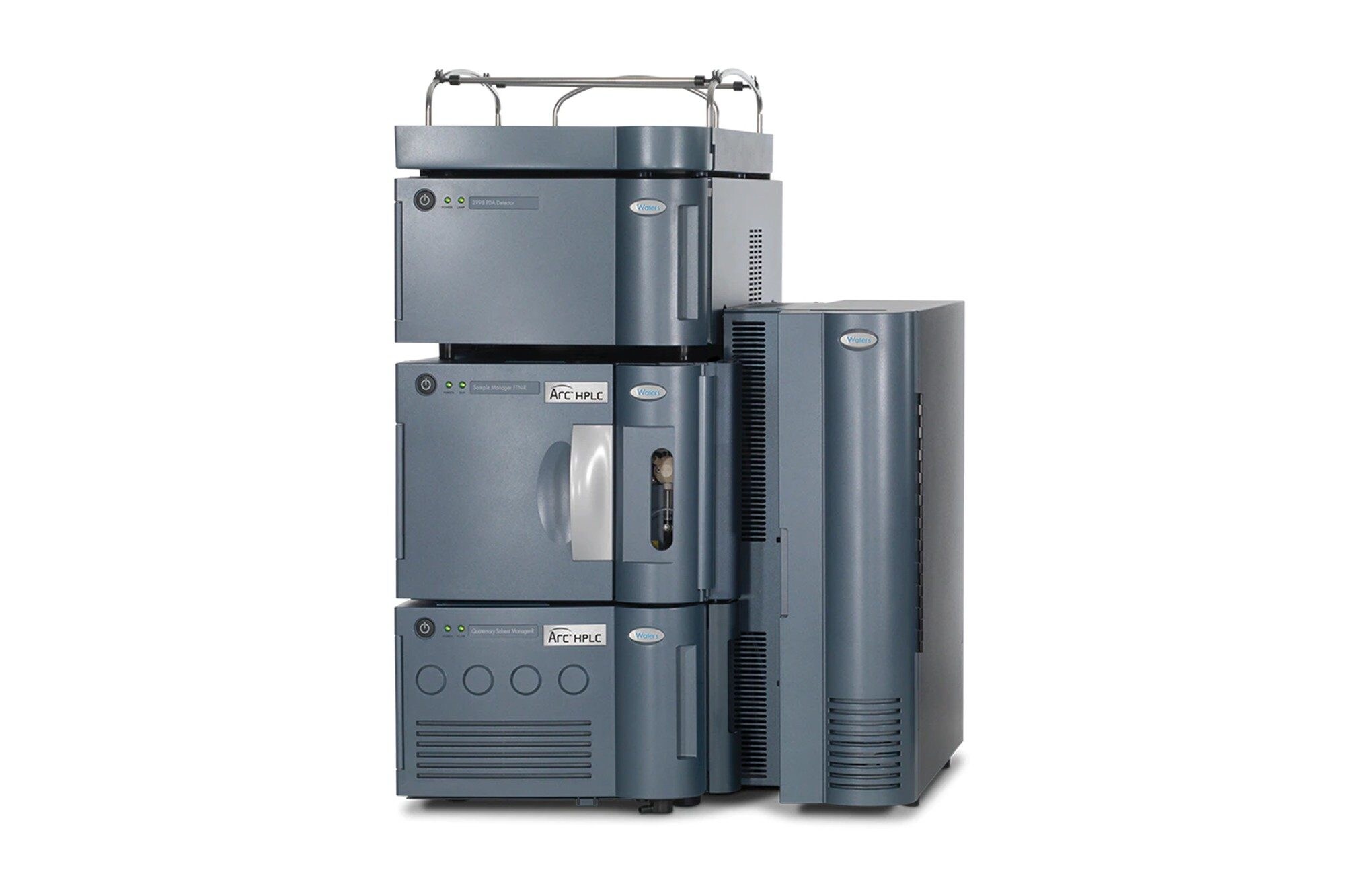 Achieve accurate and precise solvent delivery with high-pressure Arc HPLC Quaternary Solvent Manager, pictured here with the Arc HPLC System.