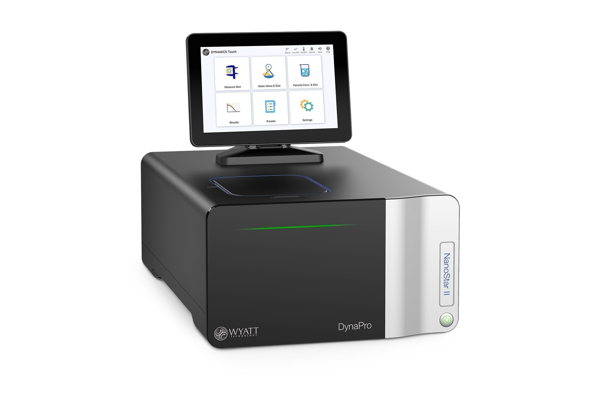 NanoStarTM DLS Iinstrument measures nanoparticle size, polydispersity, and concentration and macromolecule molar mass and turbidity with as little as 2 µL of solution. Ideal biologics applications include aggregation and, colloidal and thermal and stability.