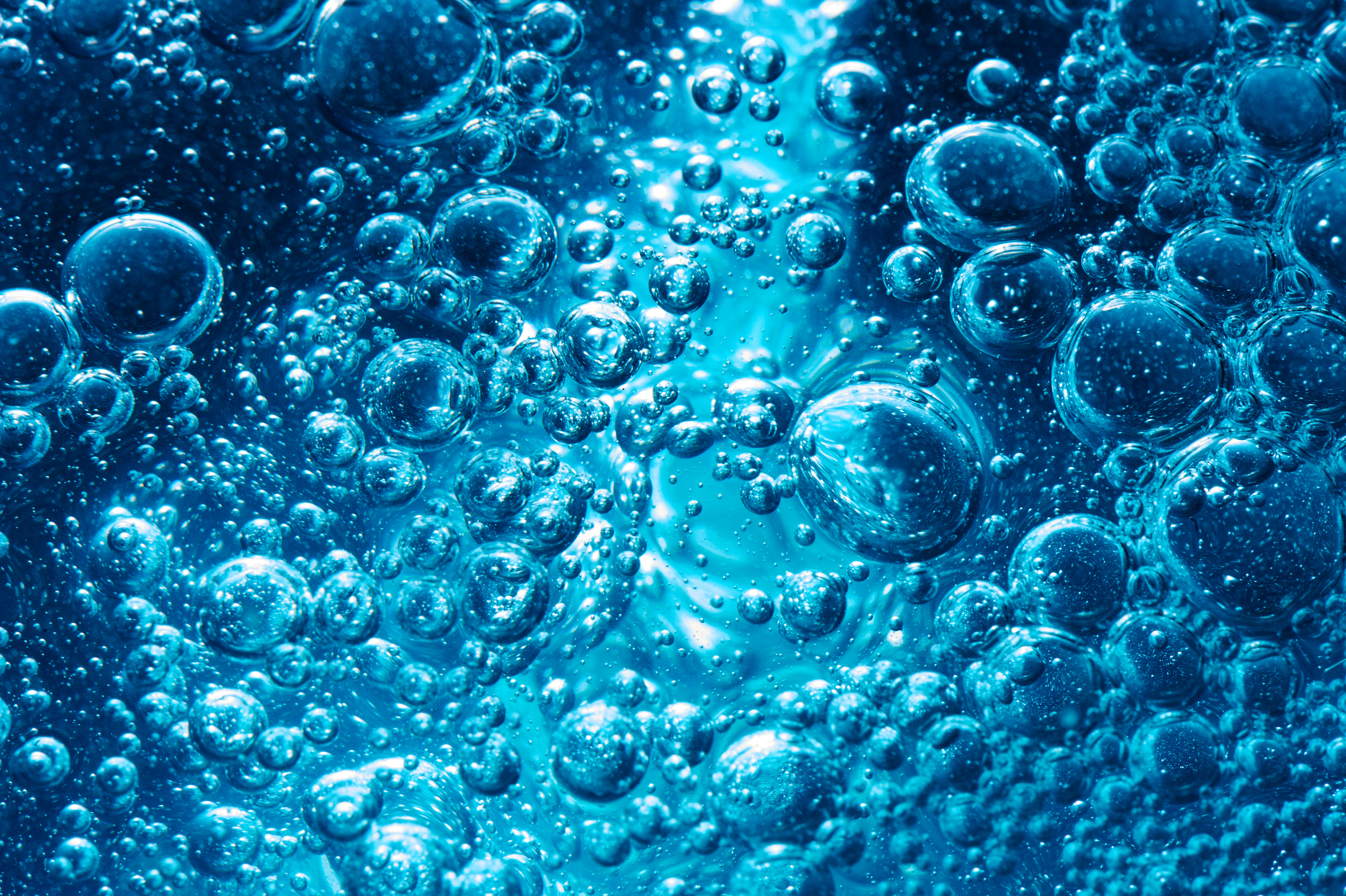 Sparkling mineral water blue macro