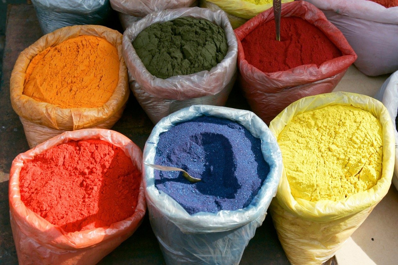 Powder dyes or spices in market