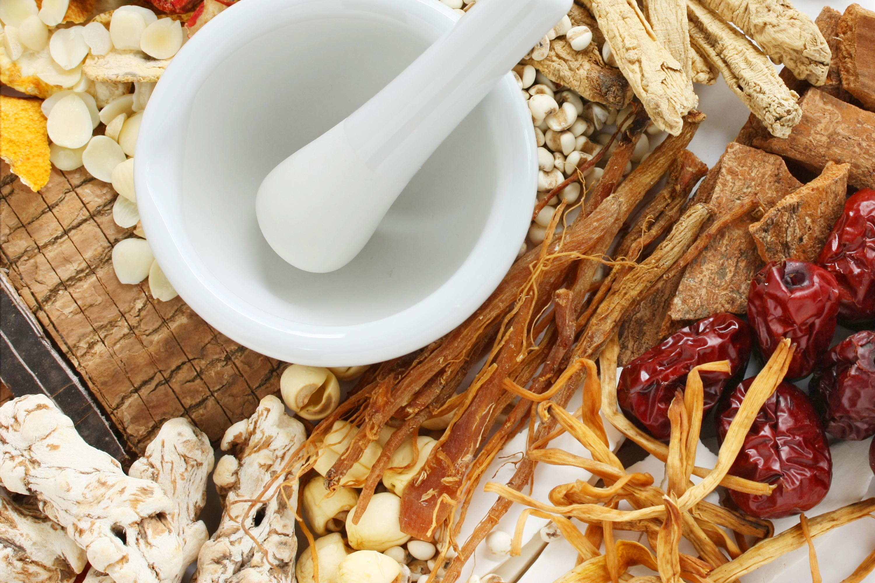 Traditional chinese herbal medicine with pestle bowl