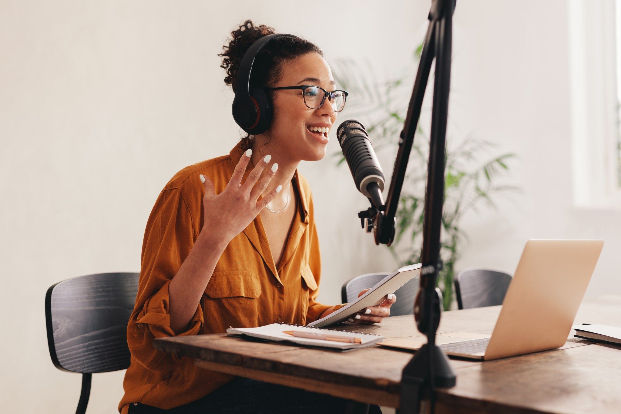 Woman podcasting