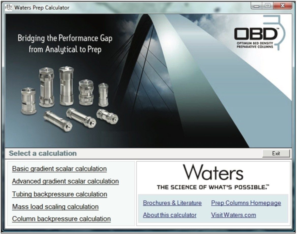 Waters Preparative OBD Column Calculator.