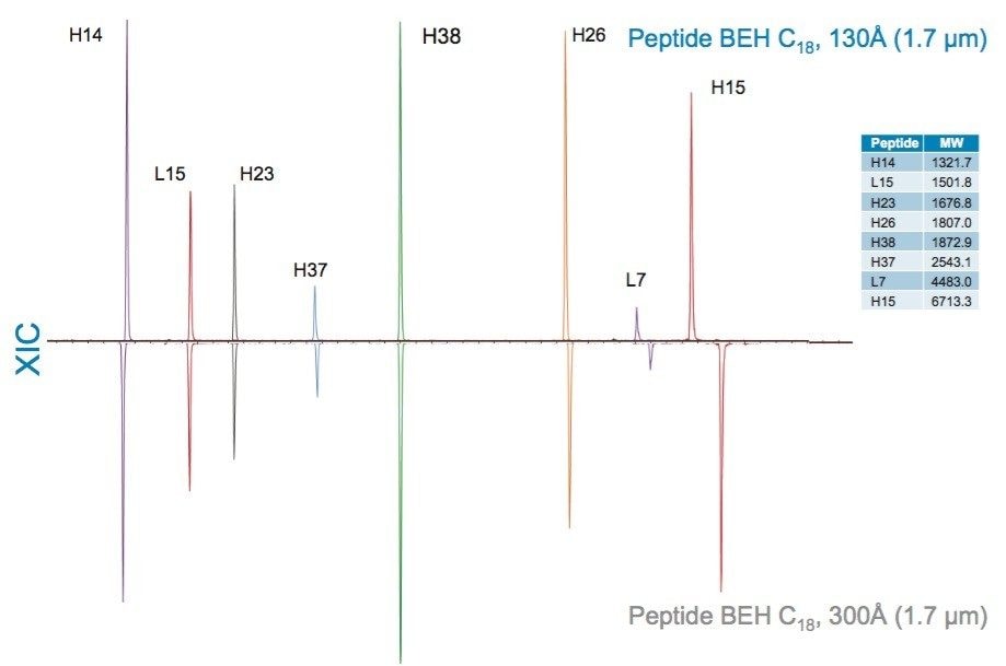 XIC profiles demonstrating the effect of pore size