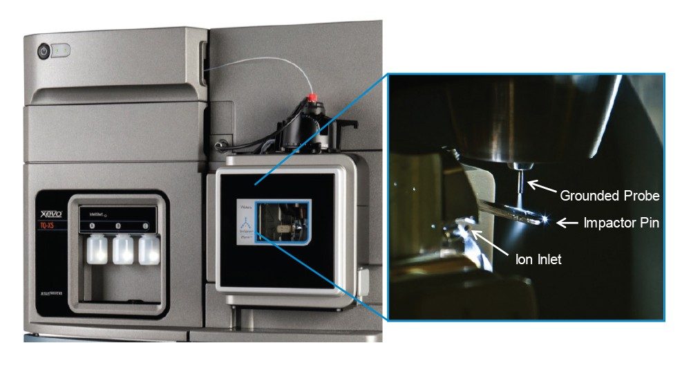 Picture of the UniSpray ionization source during the ionization process.