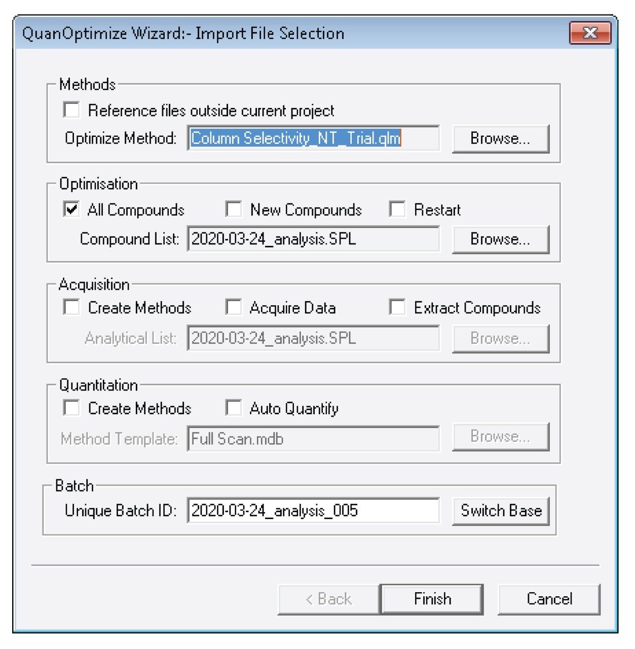 QuanOptimize Wizard – User selects the QuanOptimize method and Compound list for which methods need to be developed 