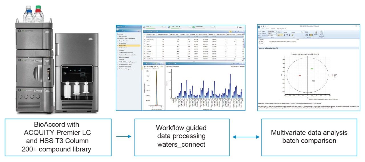 A schematic illustration of BioAccord/waters_connect based workflow for cell culture media analysis