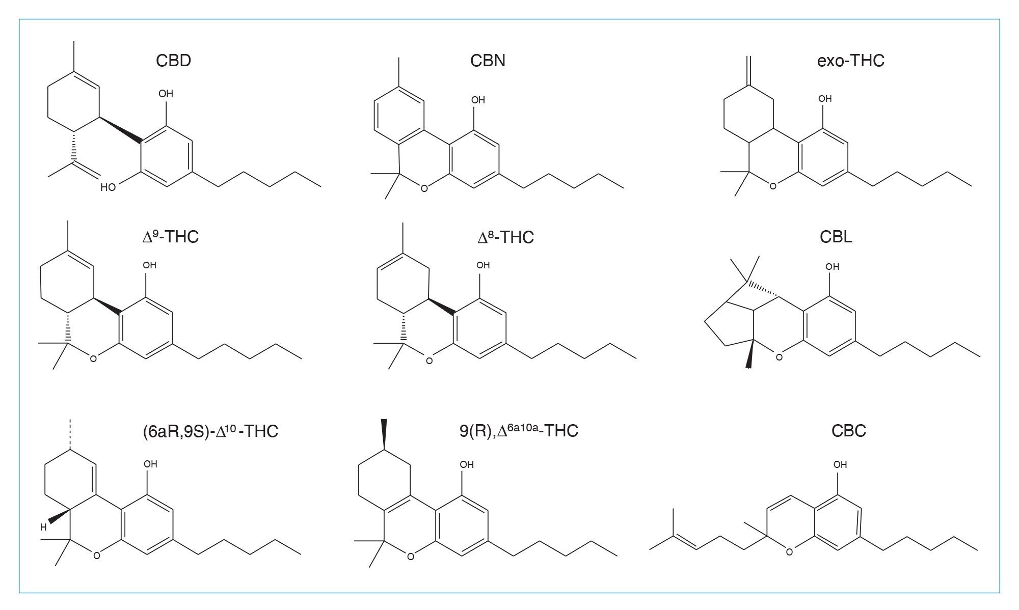 Structures of cannabinoids used or identified during the study