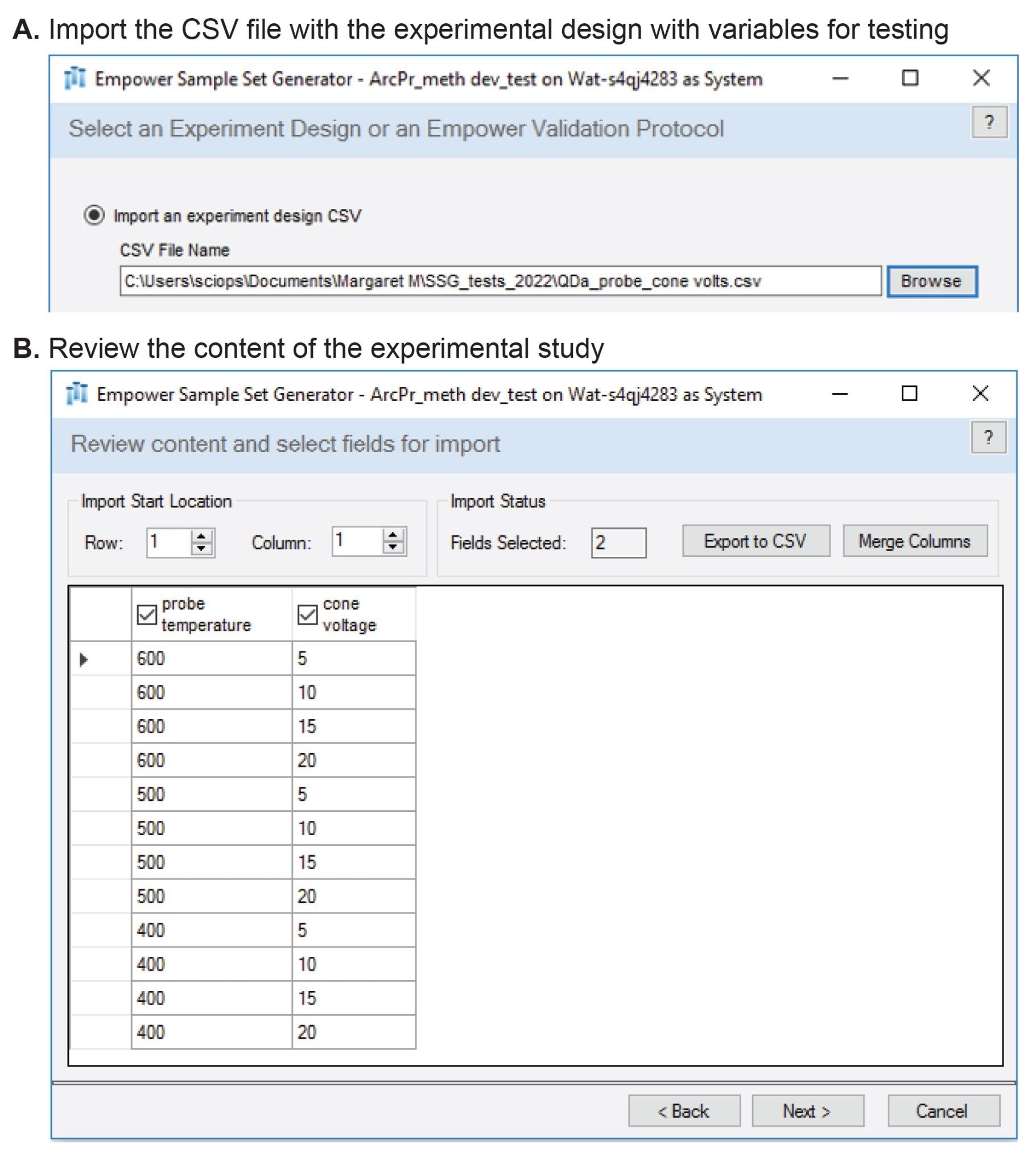 Creating chromatographic methods with Empower SSG. Import CSV file