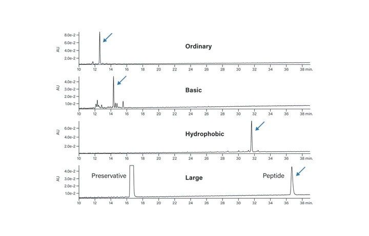 Figure 8. Separation of test peptides under standard conditions.