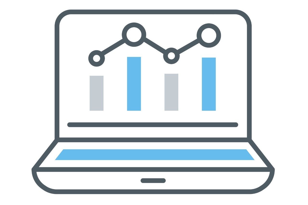 line drawing of a lap top with a chart on it 
