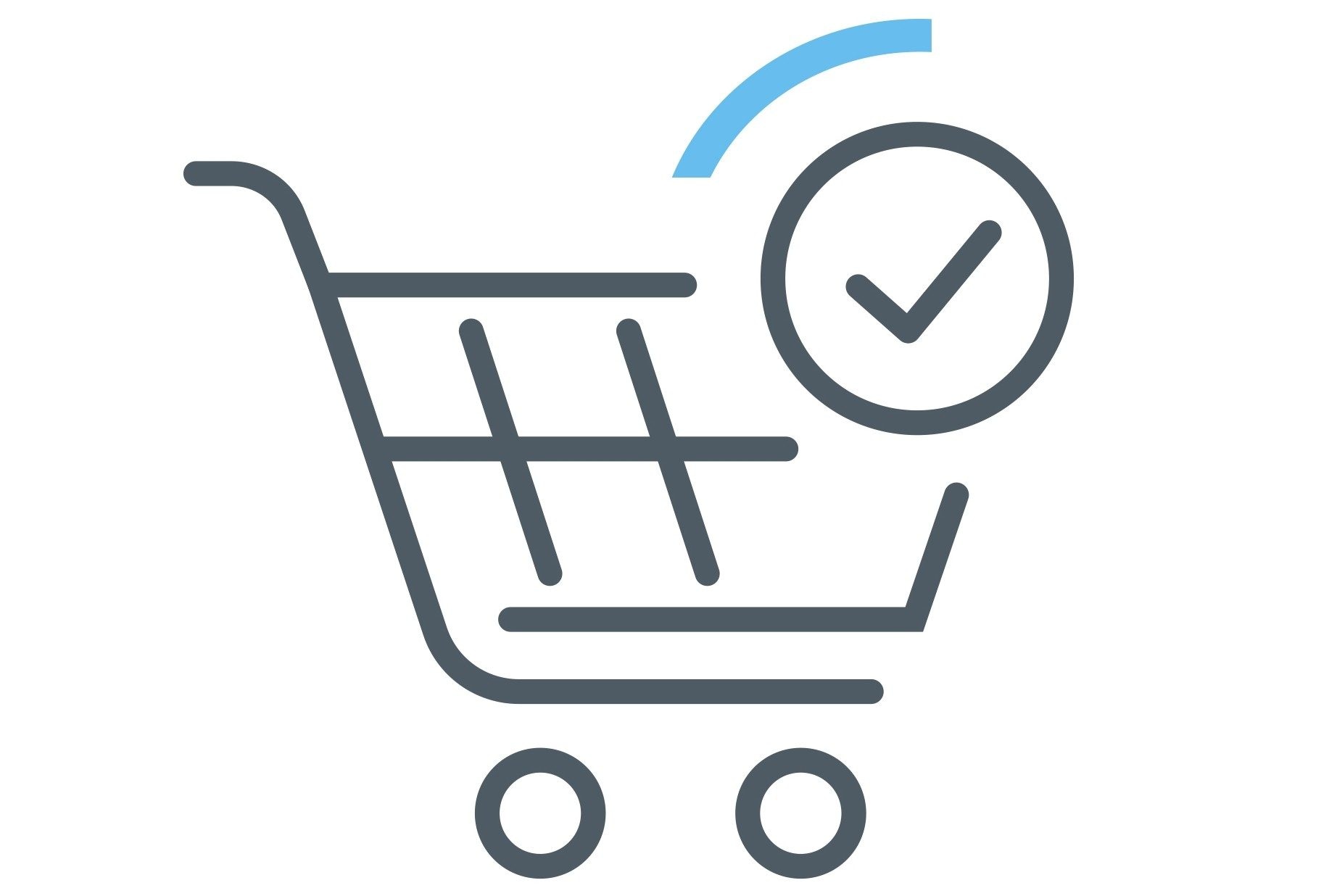 Simple line drawing of a shopping cart with a checkmark