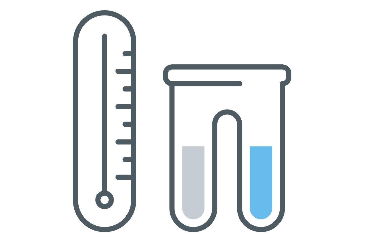 line drawing of a test tube and a thermometer